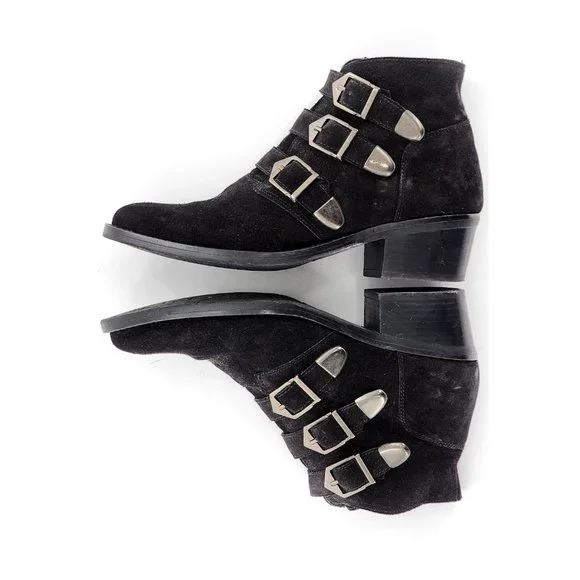 SKA Shoes Suede Leather Buckle Ankle Bootie Black Made in Spain - Picture 7 of 11